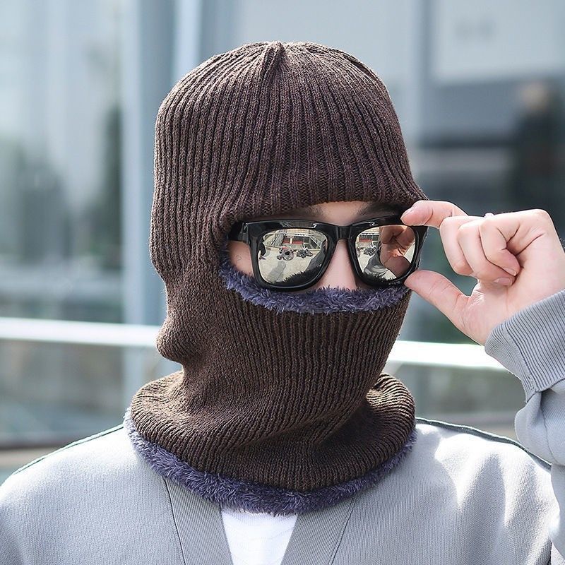 Hat Men's Winter One-piece Knitted Hat Pullover Mask Integrated