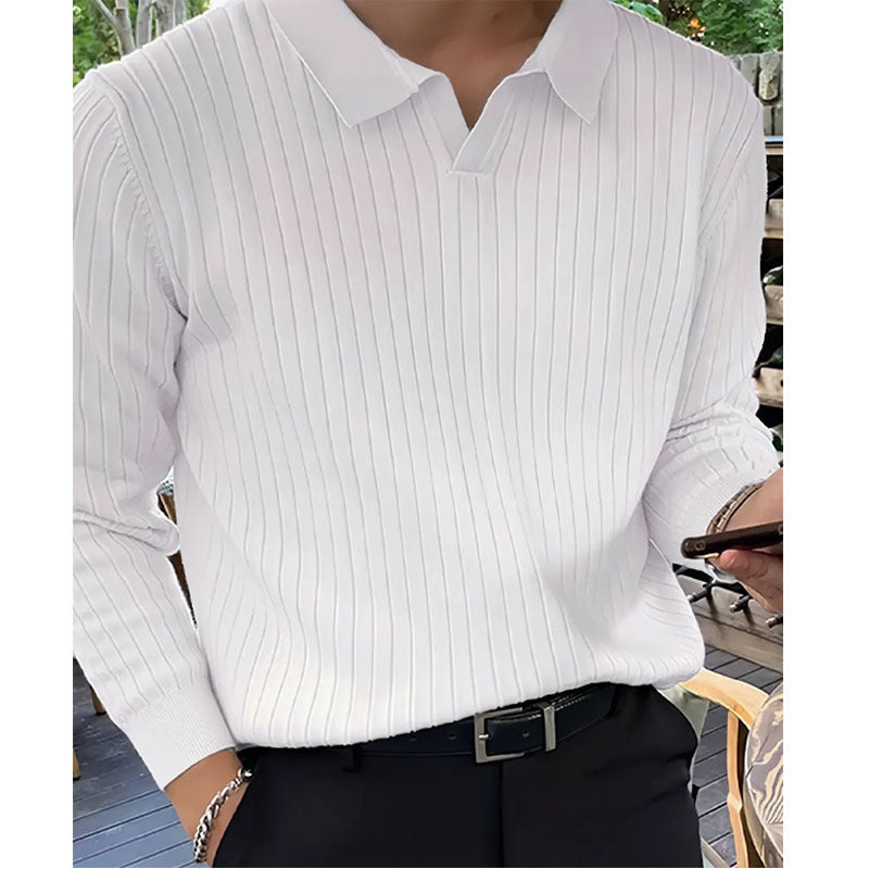 New Men's Lapel Knitted Long-sleeved T-shirt