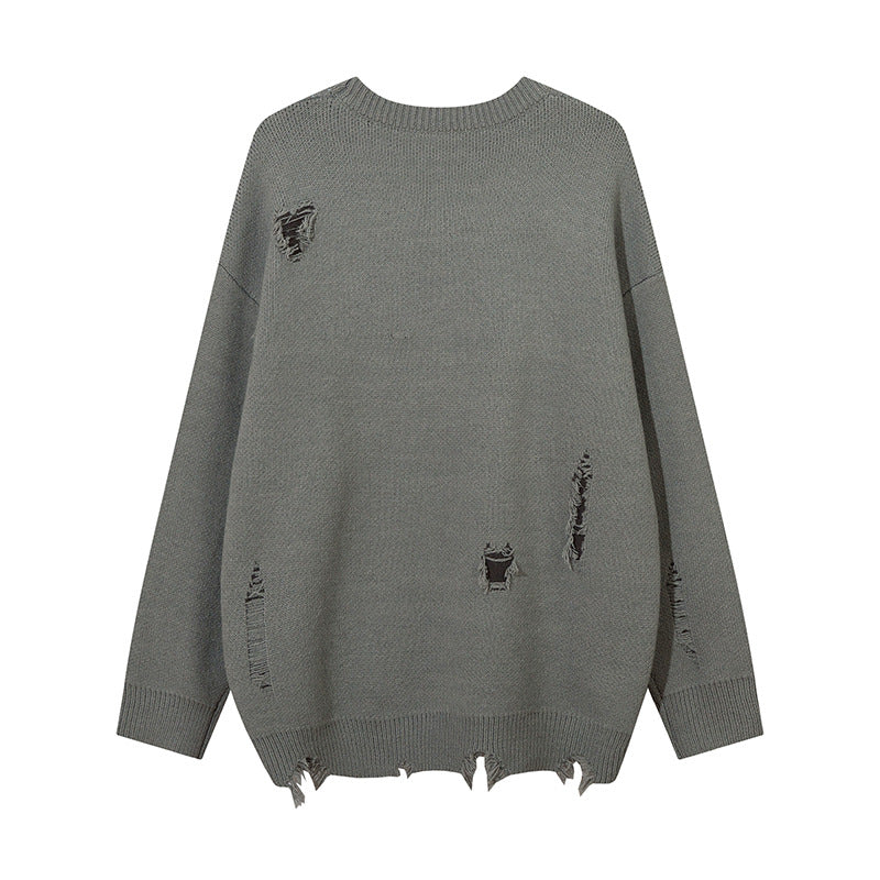 Butterfly Color Matching Hole With Cat Whisker Round Neck Sweater