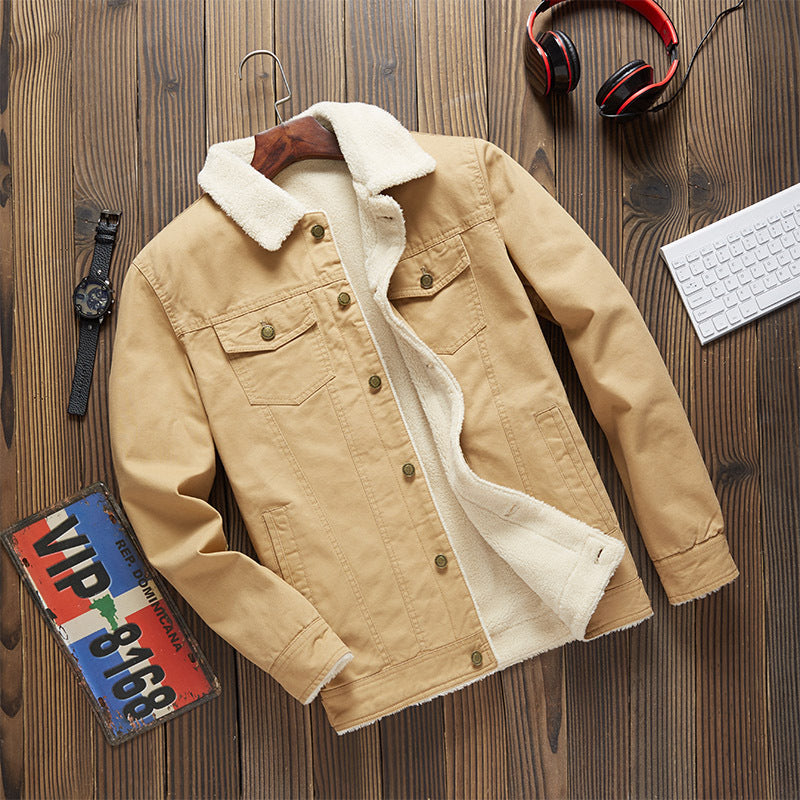 Lamb Wool Plus Fleece Cargo Jacket Men