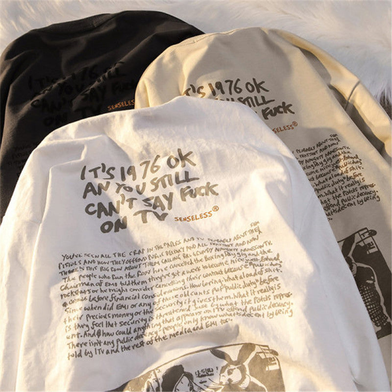 American Retro Fun Print Long-sleeved T-shirt Men's Sweater