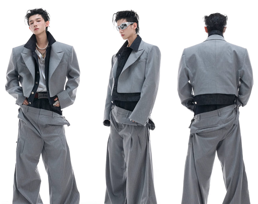 Denim Stitching Design Sense Fake Two Pieces Suit