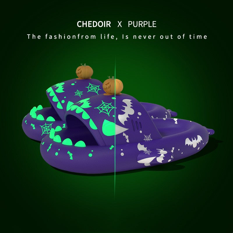 Halloween And Christmas Shoes Ins Luminous Shark Slippers Couple
