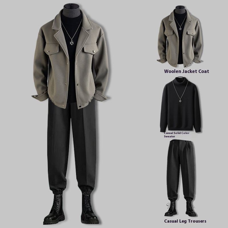 Suit Collar Woolen Jacket Coat Men's Thickened Casual Loose