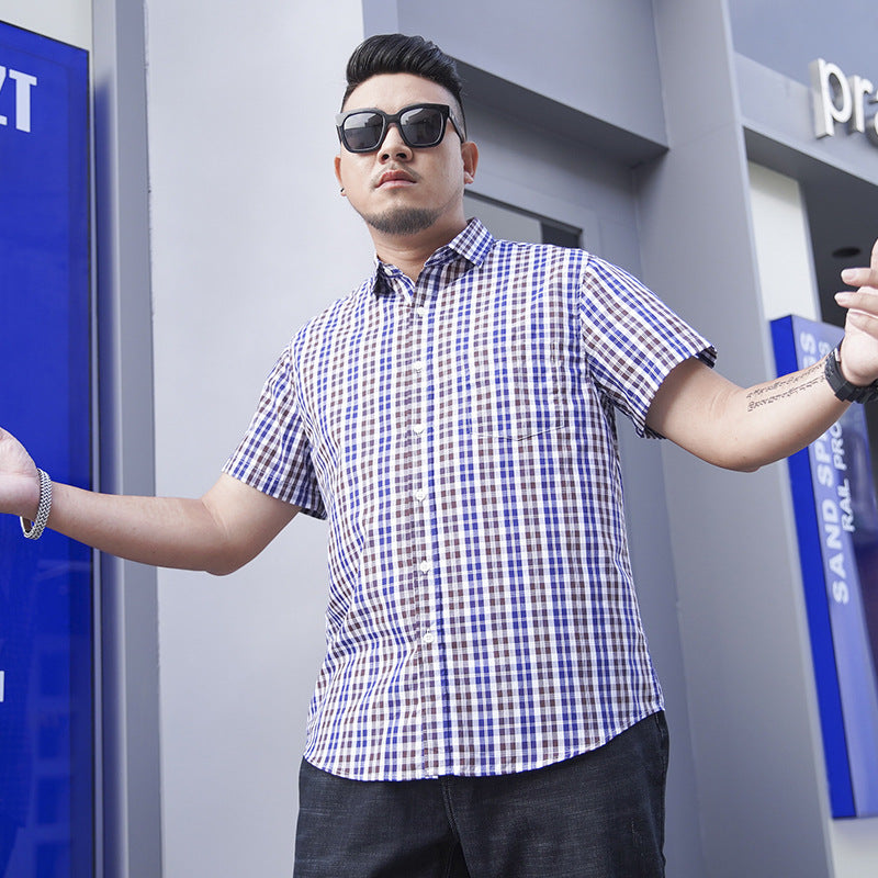 Men's Short Sleeve Shirt Loose Casual Yarn-dyed