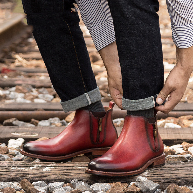 First Layer Cowhide Casual Short Boots Side Zipper Male Martin Boots