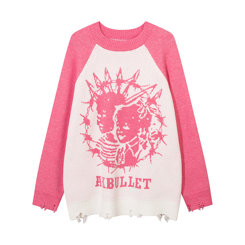 Portrait Jacquard Round Neck Sweater For Men