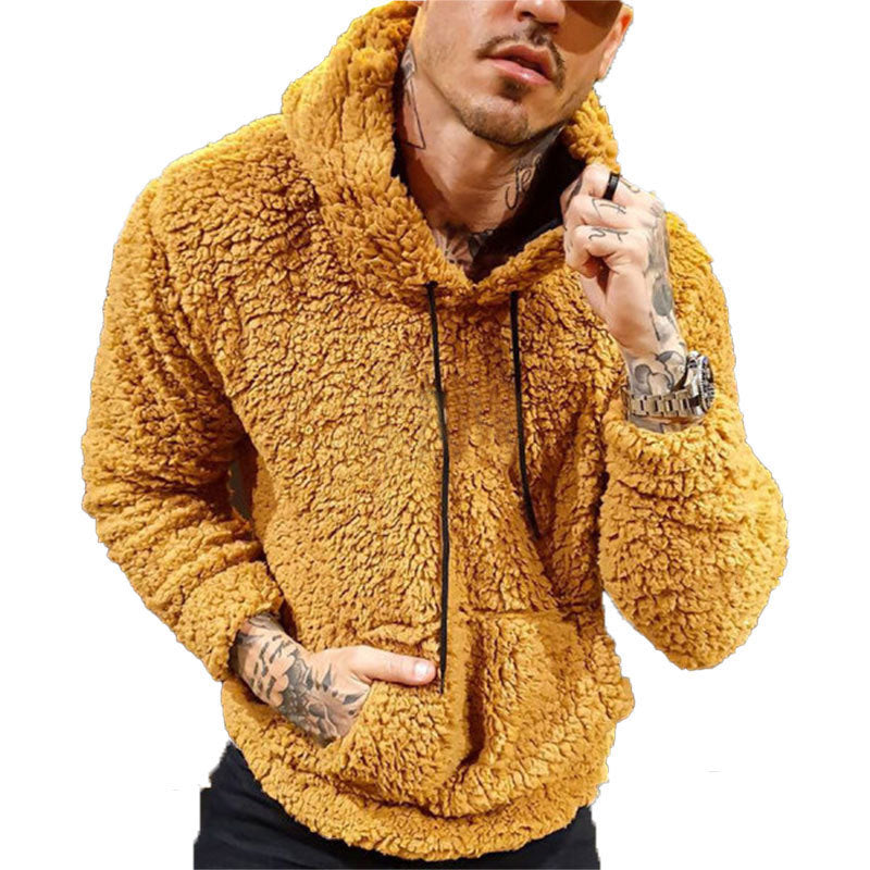 Letter Print Men's Drawstring Velvet Long-sleeved Hoodie