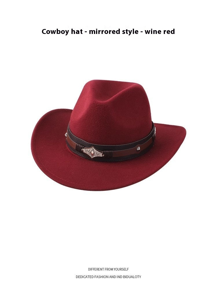 European And American Style Woolen Cowboy Hat Men's Lady Couple Ethnic Style Curling