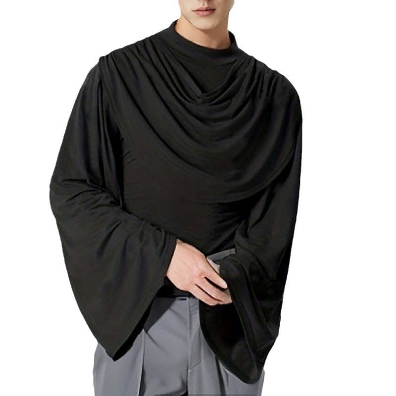 Men's High Collar Slim Fit Long Sleeves Swing Collar T-shirt