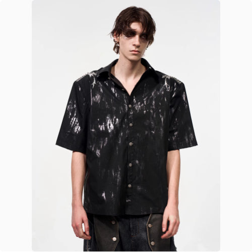 Spine Snake-shaped Shoulder Pad White Shirt Men's Beaded Gold-plated Short Sleeve