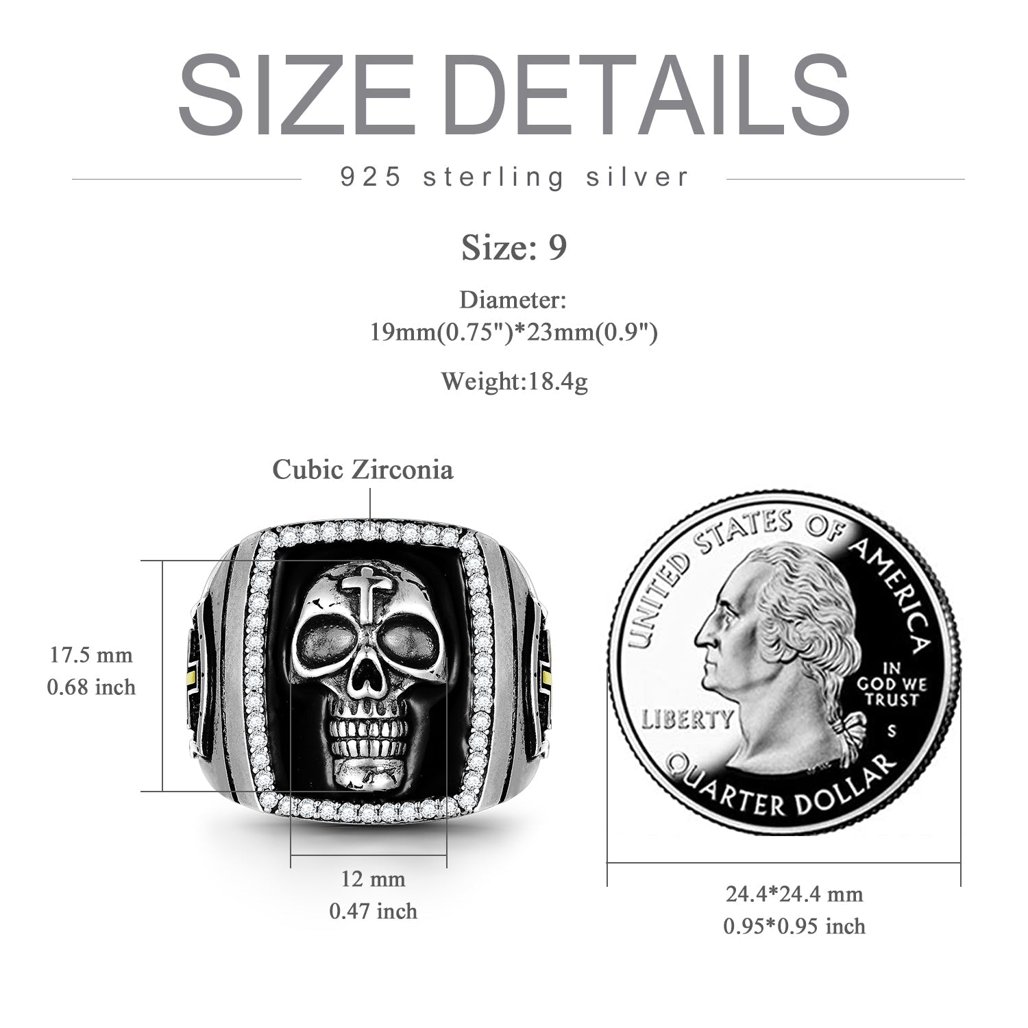 Sterling Silver Cross Skull Rings for Men