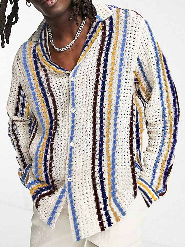 Striped Multi-color Contrast Color Casual Cardigan Sweater Men's Top