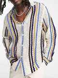 Striped Multi-color Contrast Color Casual Cardigan Sweater Men's Top