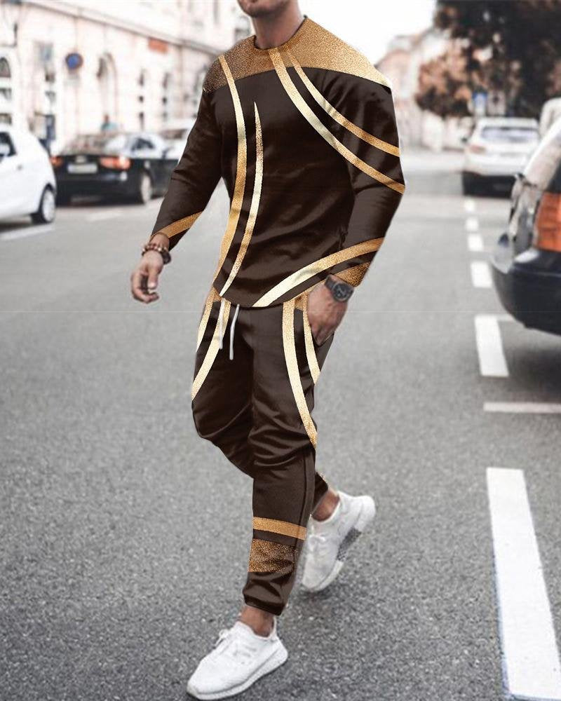 3d Digital Printing Crew Neck Sweater Sports Trousers Suit