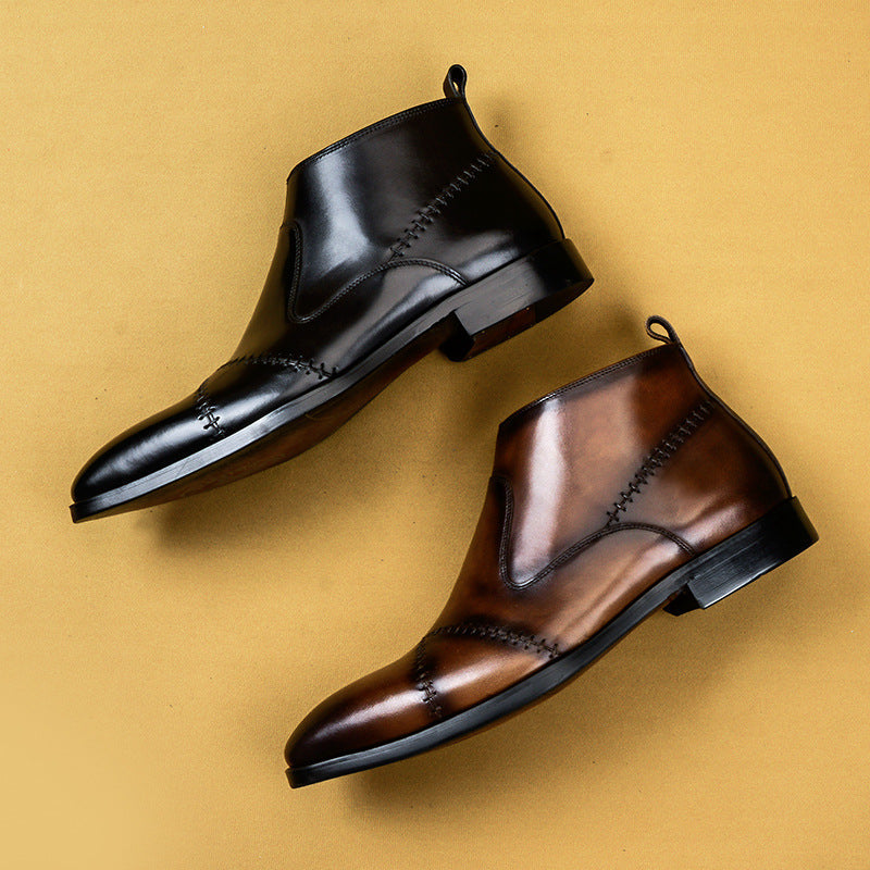 British Leather High-top Shoes Handmade