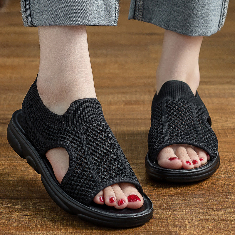 Breathable Knitted Sandals Women's Flat Non-slip Home Wear