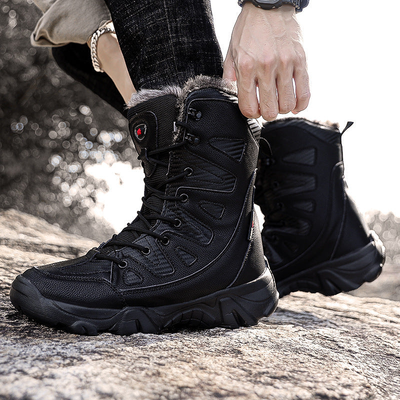 Snow  Cotton Boots Winter High-top Fleece-lined Warm Slugged Bottom Lace-up boots
