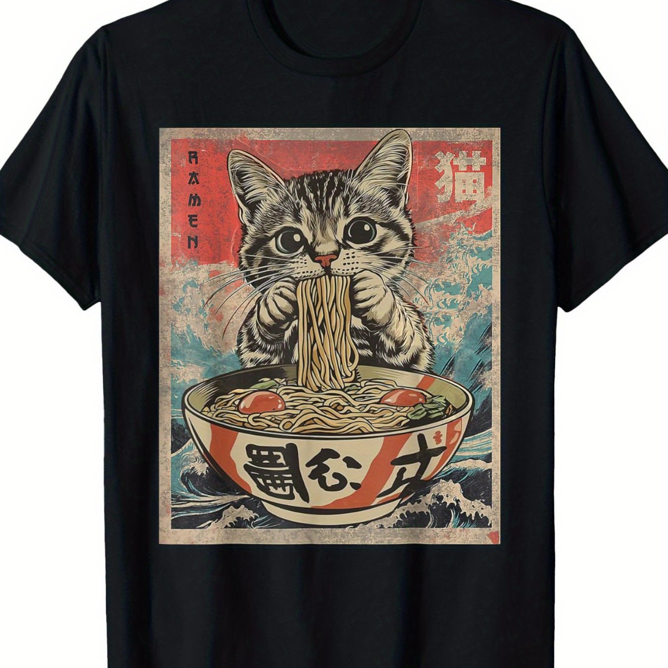 1pc Kawaii Cat Ramen Anime T Shirt For Men Fabric
