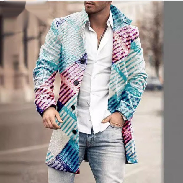 Autumn And Winter New Men's Woolen Stand Collar Medium Long Pocket Casual Coat