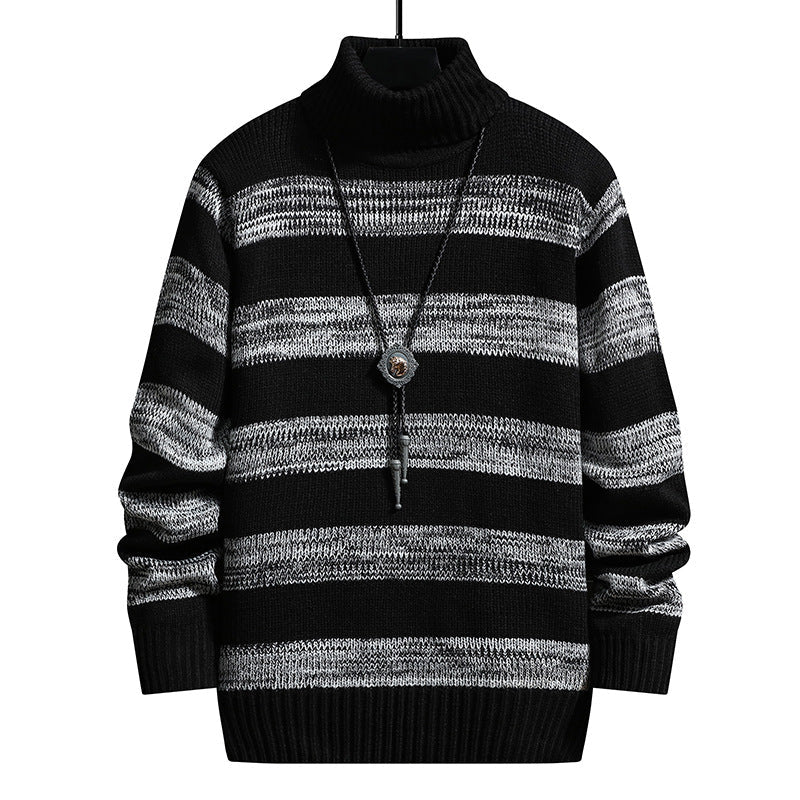 High-neck Men's Long-sleeved Trendy Slim Striped Sweater