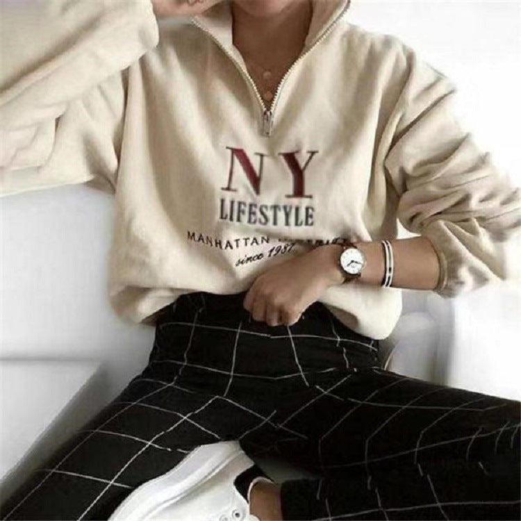 European And American Spring And Autumn New Casual Alphabet Embroidery Long-sleeved Sports Pullover