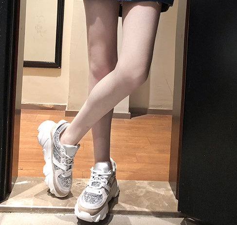 Thick-soled Trendy Shoes Platform Shoes Shiny Rhinestone Old Shoes