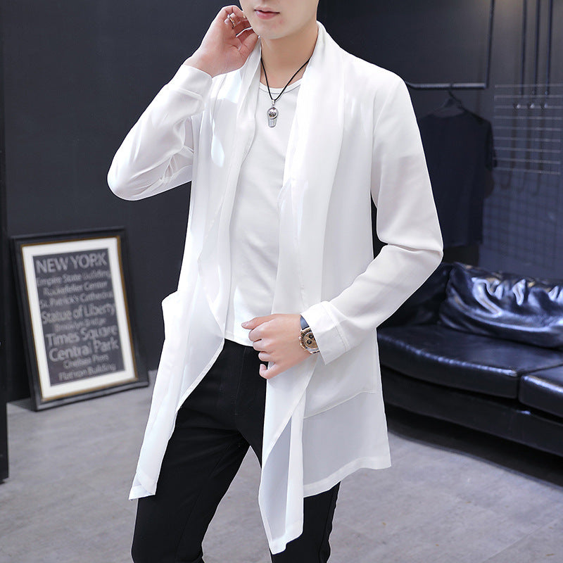 Spring And Summer Mid-length Trench Coat Men's Long Type Below The Knee Slim Fit