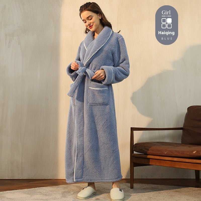 Autumn And Winter Thickened Cotton Velvet Nightgown Men's Winter Plus-sized Plus Size Light Luxury Couple Bathrobe Women's Extended Pajamas