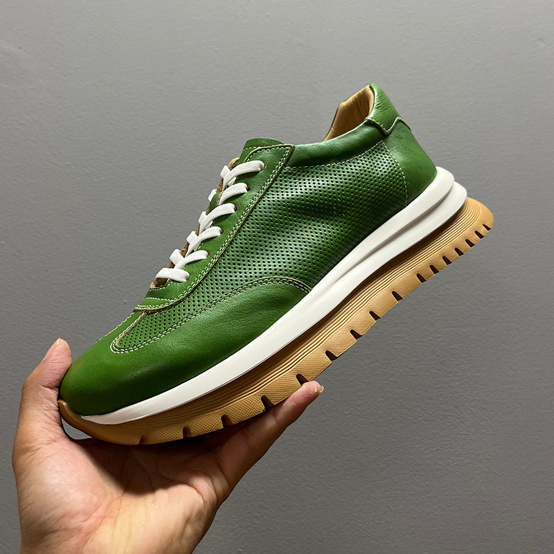 Genuine Leather Breathable Hollow Men's High-end Platform Casual Leather Shoes