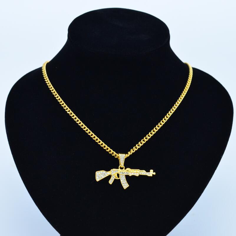 Cool Gothic Gun Shape Pendant Rhinestone