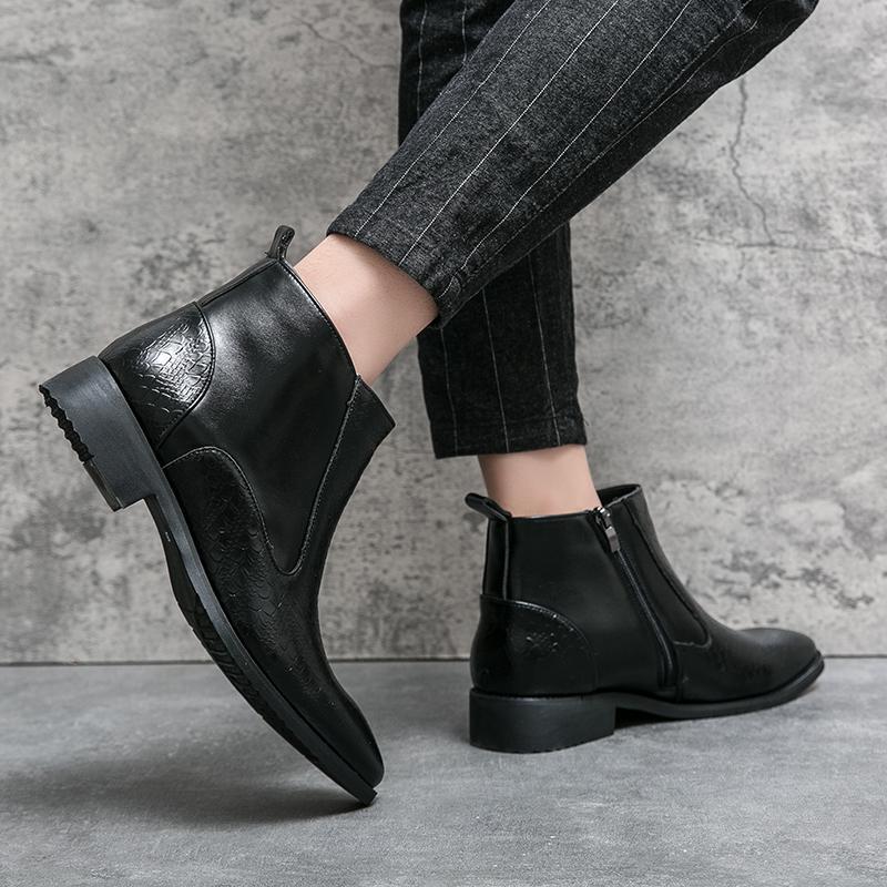 Large Size Men's British Pointed Leather Boots Autumn And Winter Men's British Working Wear High-top