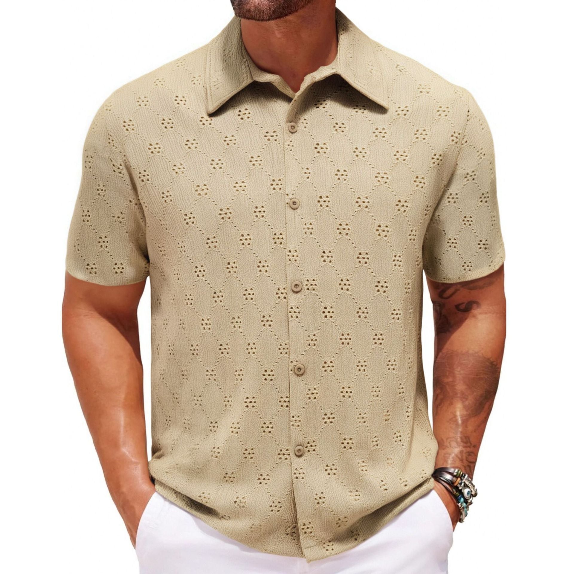 Hollow Jacquard Summer Casual Short Sleeve shirt