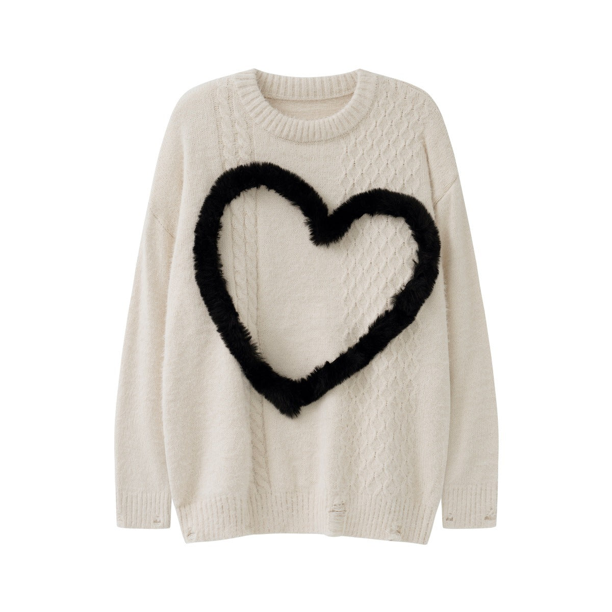 Simple Contrast Color Three-dimensional Velvet Love Sweater