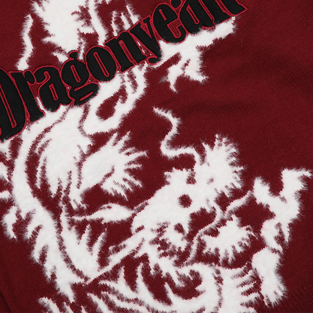 Dragon Pattern Jacquard Letter Embroidered Knitwear