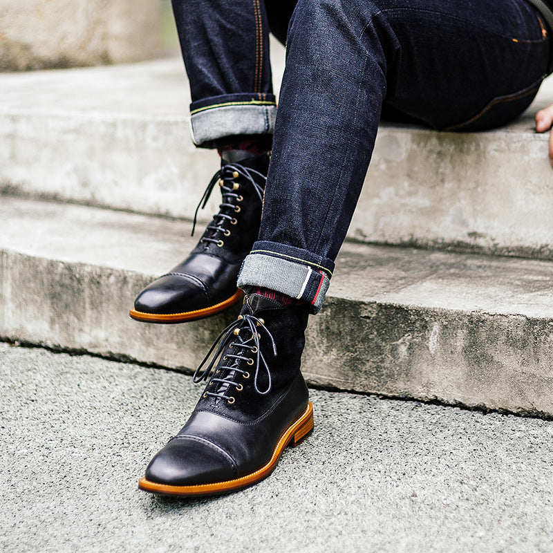 Three-Joint Lace-Up High-Top Casual Leather Boots