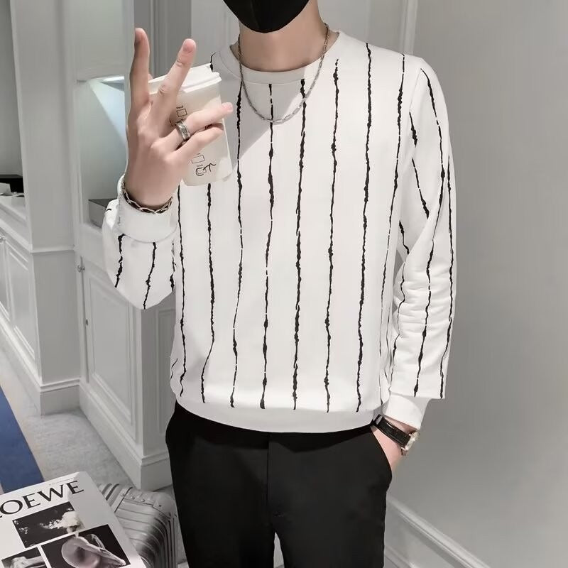 Niche Round Neck Slim-fit Striped Sweater For Men