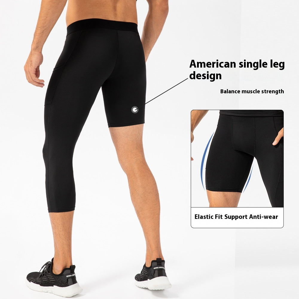 Men's Tight Single Leg Fitness Pants Pocket Length
