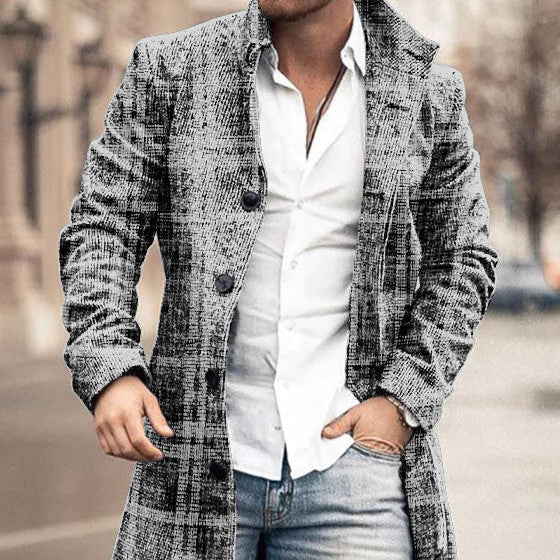 Autumn And Winter New Men's Woolen Stand Collar Medium Long Pocket Casual Coat