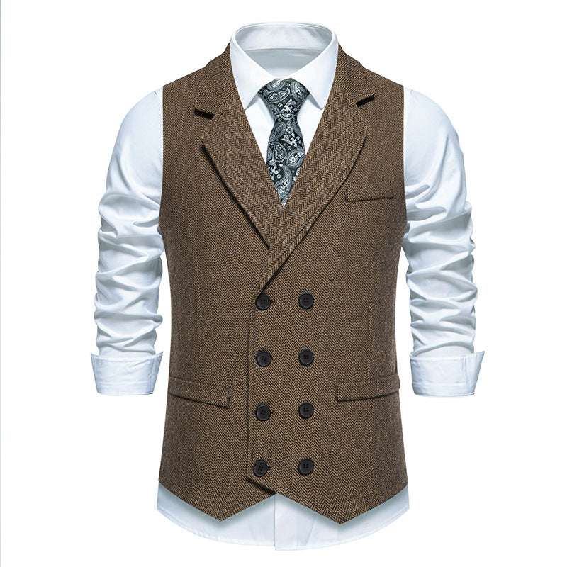 Men's Herringbone Tweed Suit Vest Retro Lapels Double Breasted Vest