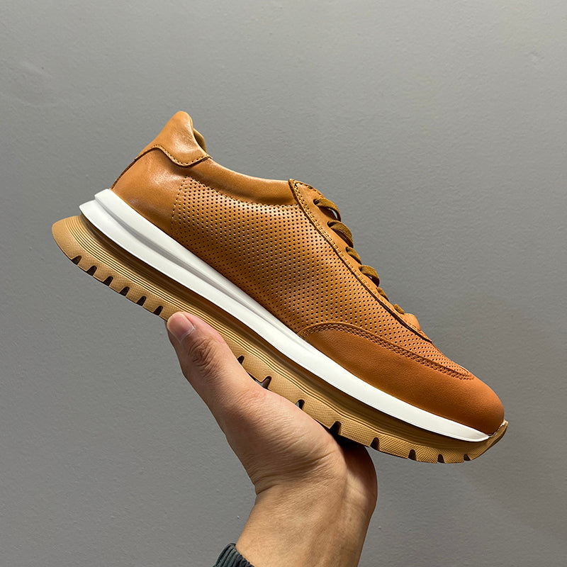 Genuine Leather Breathable Hollow Men's High-end Platform Casual Leather Shoes