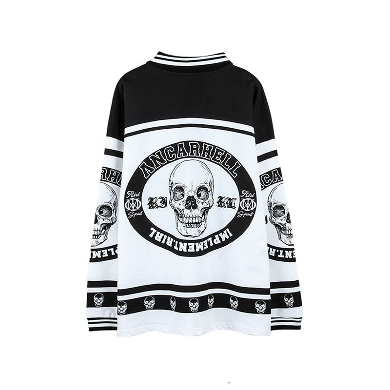 American Retro Skull Print Top Men's Street Pullover Sweater