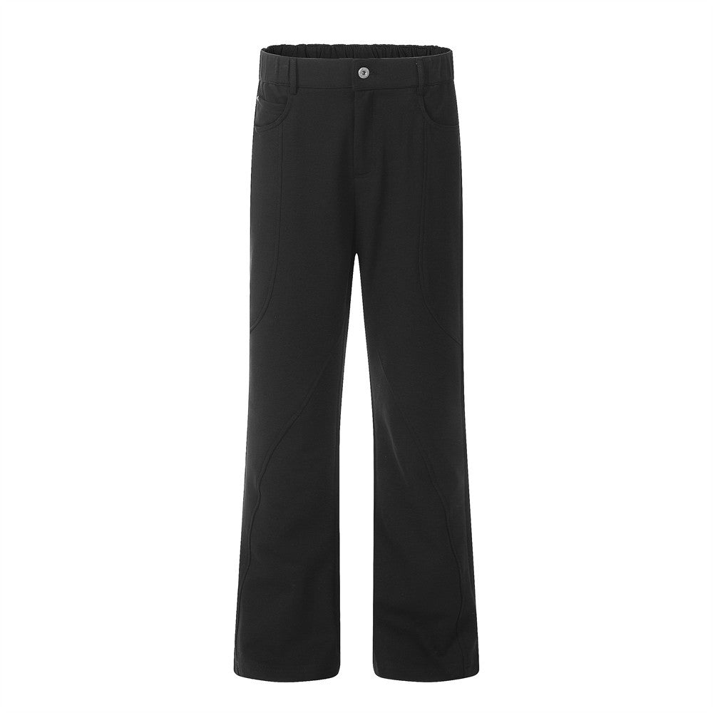Loose Casual Trousers Men's High Street Split Stitching Design Pocket Solid Color Wide-leg Pants