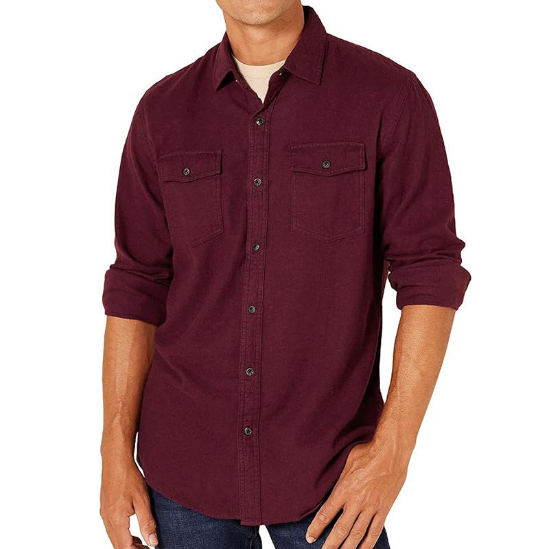 Men's Spring And Autumn Long Sleeve Shirt Double Pocket Casual Young Cardigan