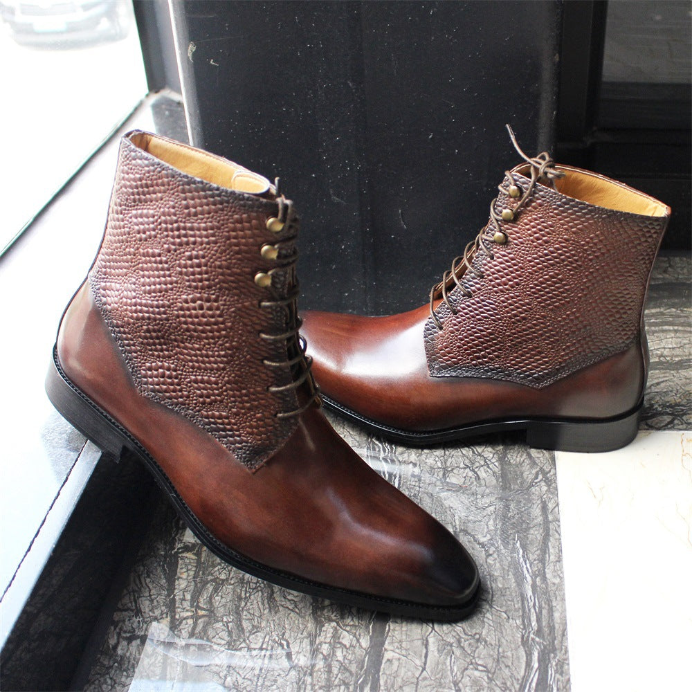 Men's Leather High-top Business Embossed Boots