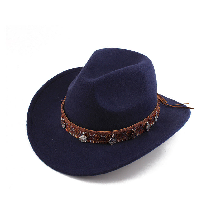 European And American Style Woolen Cowboy Hat Men's Lady Couple Ethnic Style Curling