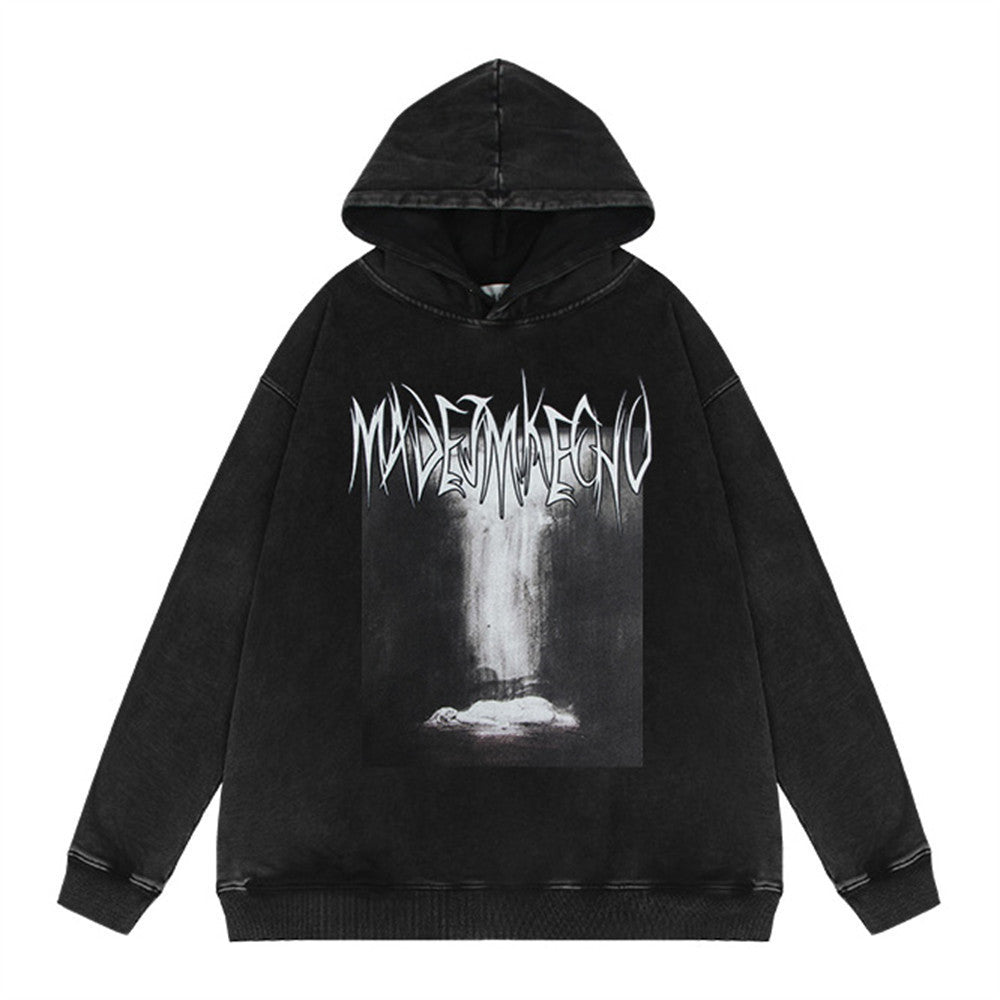 Abstract Printing Loose Hooded Sweater Men