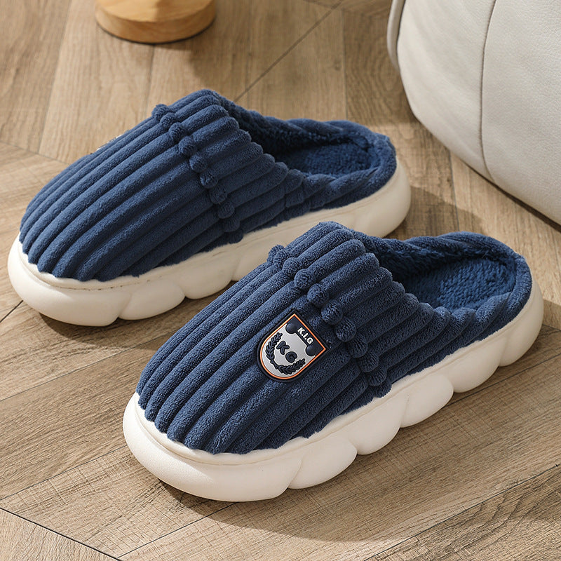 Winter Corduroy Slippers Home Bedroom Floor Plush Shoes Fashion Solid Color Non-slip Slippers For Women Men