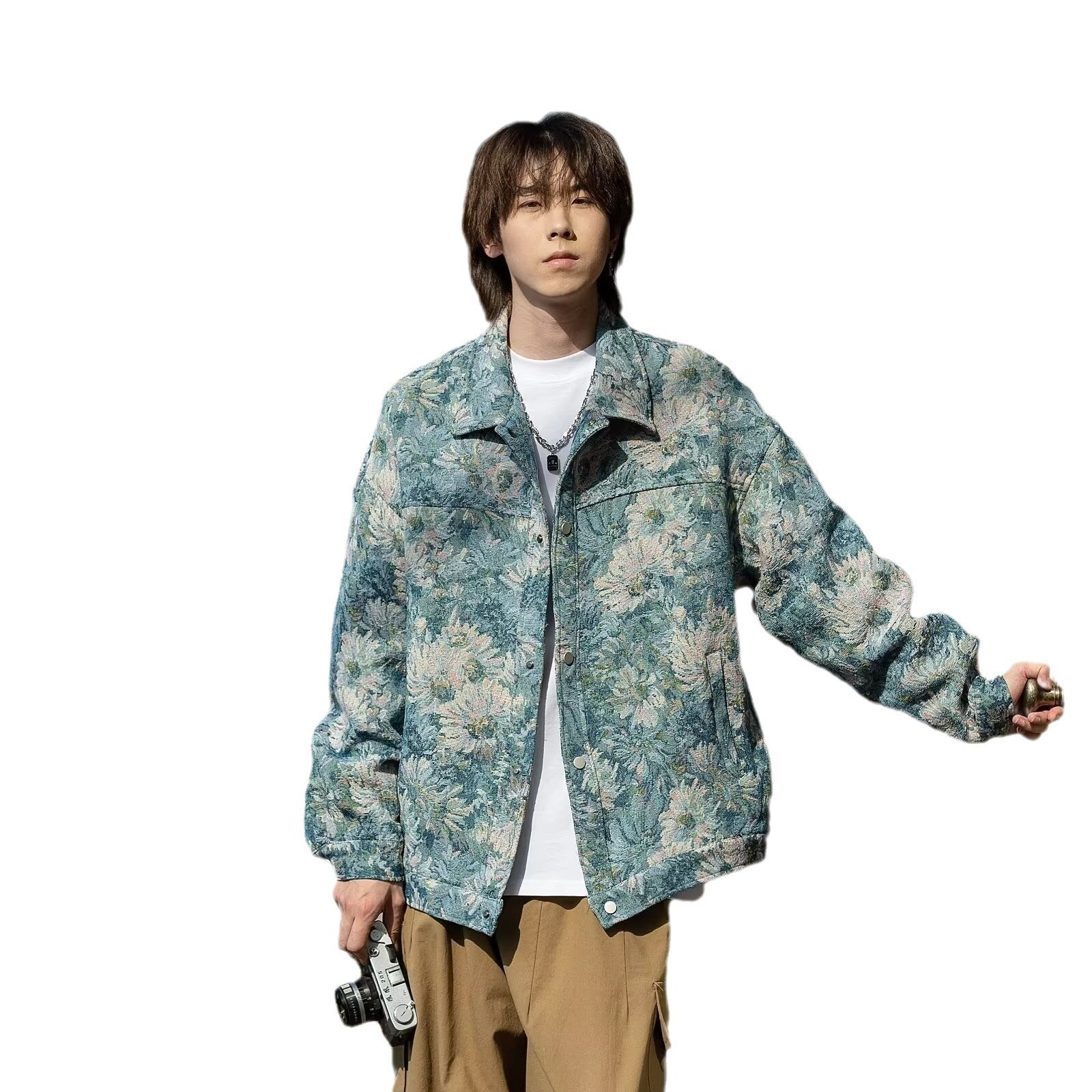 Vintage Jacket Men's Loose Floral Embroidery Coat