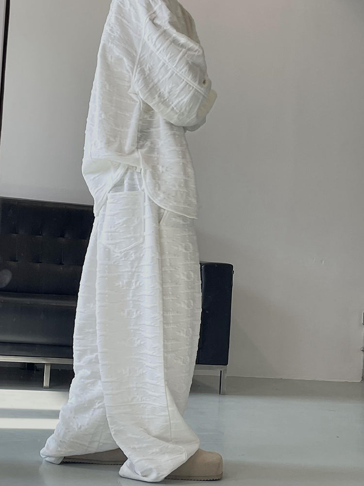 Retro Loose Profile Three-dimensional Ethnic Style Jacquard Milky White Sports Suit